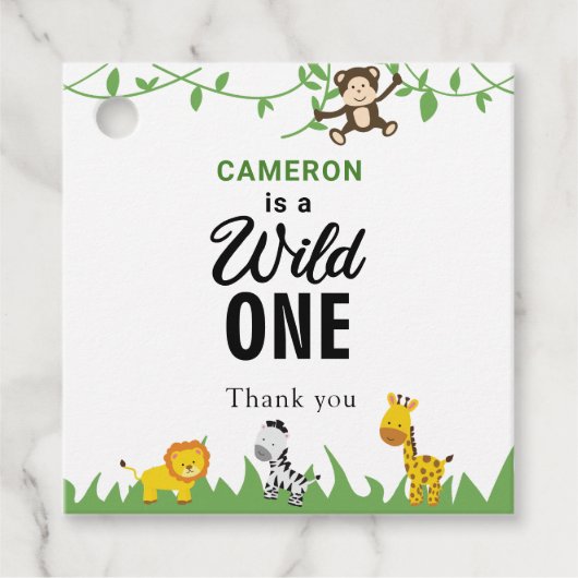 Kawaii Wild One Birthday Safari Oerwoud Animals Bedankjes Labels (Voorkant)
