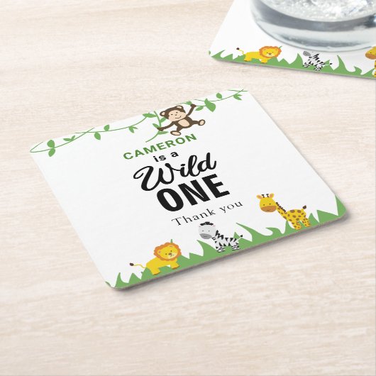 Kawaii Wild One Birthday Safari Oerwoud Animals Kartonnen Onderzetters (Schuin)