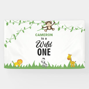 Kawaii Wild One Birthday Safari Oerwoud Animals Spandoek