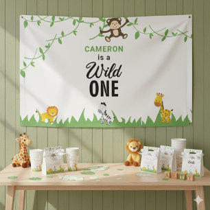 Kawaii Wild One Birthday Safari Oerwoud Animals Spandoek