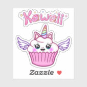 Kawaii Winged Rainbow Unicorn Cupcake Sticker Set (Vel)