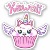 Kawaii Winged Rainbow Unicorn Cupcake Sticker Set (Voorkant)