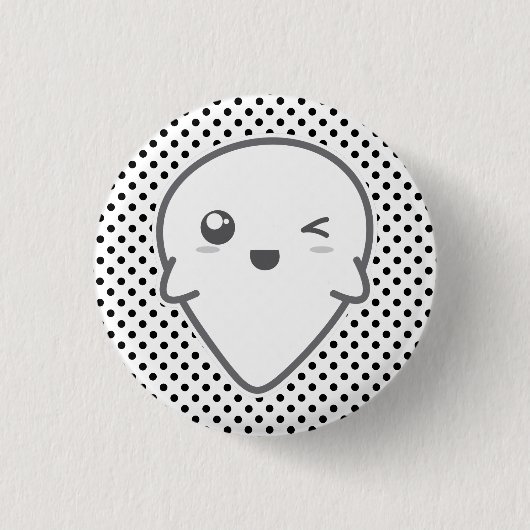 Kawaii Winking Ghost Button (Voorkant)