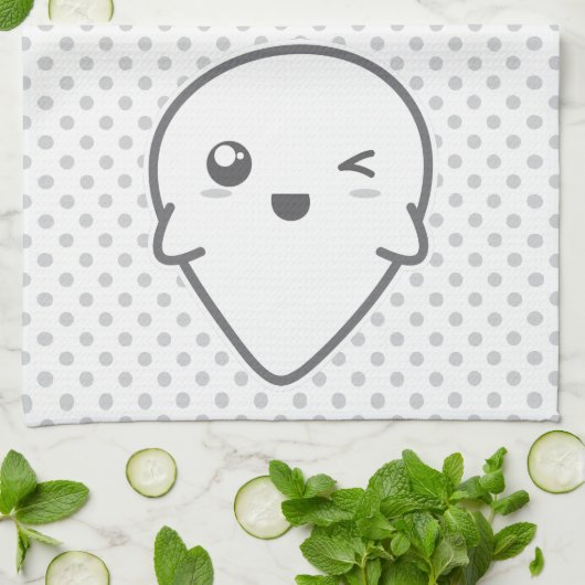 Kawaii Winking Ghost Kitchen Towel Theedoek (Gevouwen)