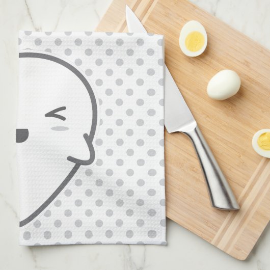 Kawaii Winking Ghost Kitchen Towel Theedoek (Quarter Fold)