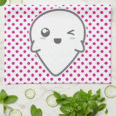 Kawaii Winking Ghost Kitchen Towel Theedoek (Gevouwen)