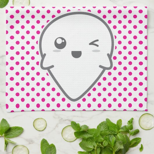 Kawaii Winking Ghost Kitchen Towel Theedoek (Gevouwen)