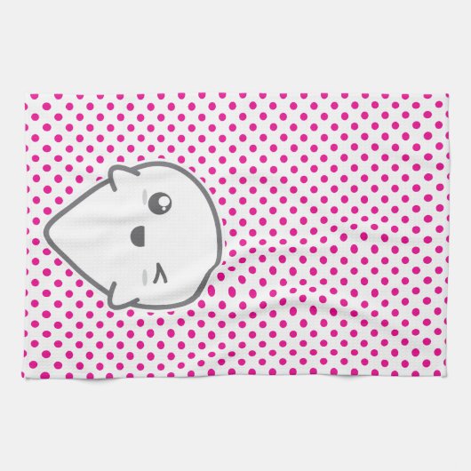 Kawaii Winking Ghost Kitchen Towel Theedoek (Horizontaal)