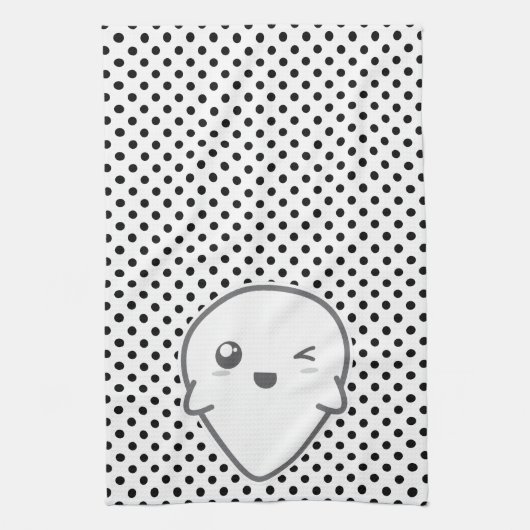 Kawaii Winking Ghost Kitchen Towel Theedoek (Verticaal)