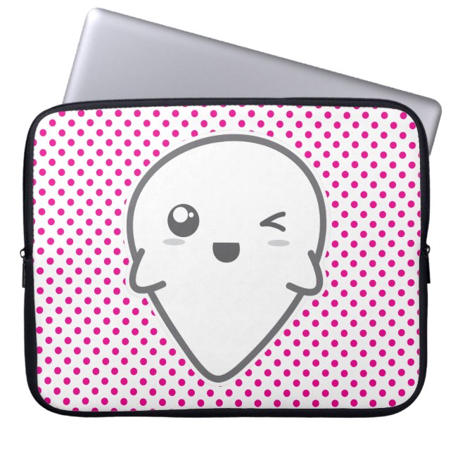 Kawaii Winking Ghost-laptophoes Laptop Sleeve (Voorkant)