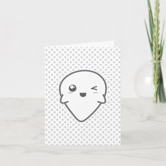 Kawaii Winking Ghost Note Card Feestdagen Kaart (Voorkant)