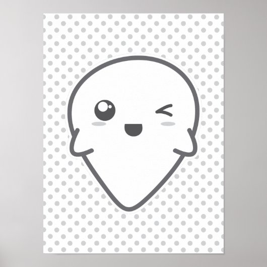 Kawaii Winking Ghost Poster Print (Voorkant)