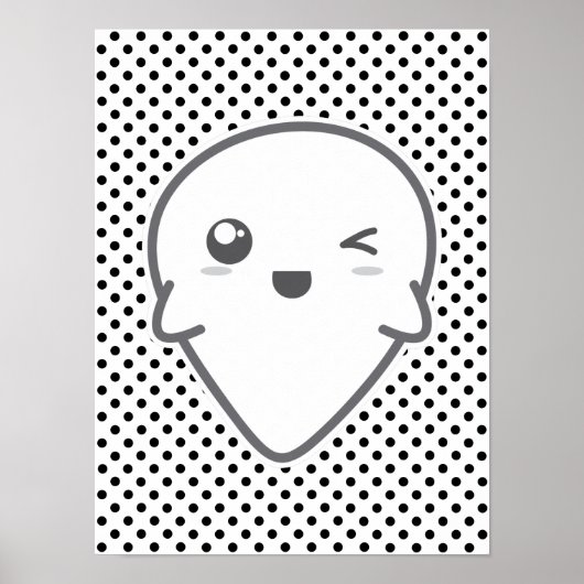 Kawaii Winking Ghost Poster Print (Voorkant)