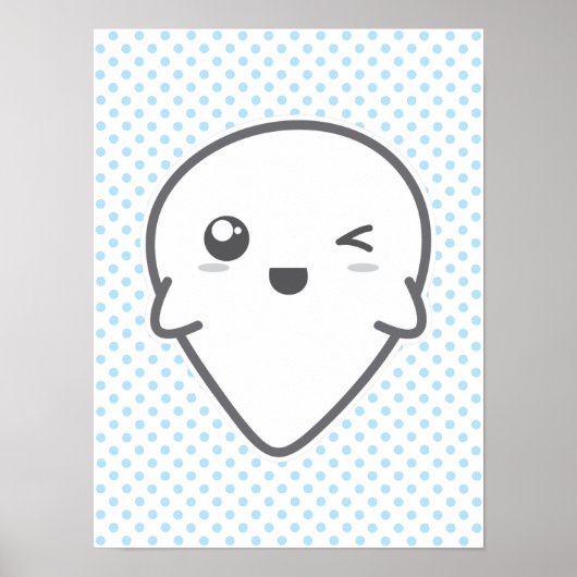 Kawaii Winking Ghost Poster Print (Voorkant)