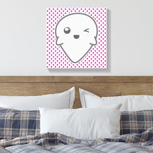 Kawaii Winking Ghost Wrapped Canvas (Insitu (Slaapkamer))