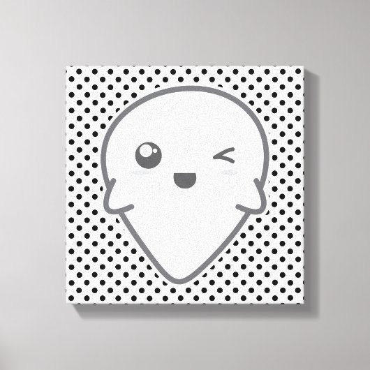 Kawaii Winking Ghost Wrapped Canvas Afdruk (Voorkant)