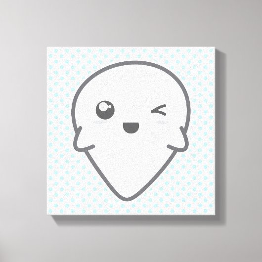 Kawaii Winking Ghost Wrapped Canvas Afdruk (Voorkant)