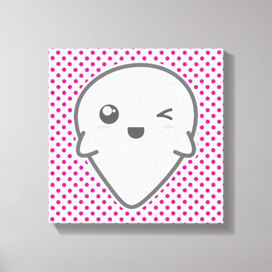 Kawaii Winking Ghost Wrapped Canvas Afdruk (Voorkant)