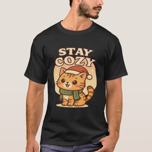 Kawaii Winter Cat- Stay Cozy cute christmas  T-shirt (Voorkant)