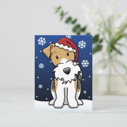Kawaii Wire Fox Terrier Christmas Briefkaart (Staand voorkant)