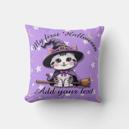 Kawaii Witch Cat – Halloween Throw Pillow Kussen (Voorkant)
