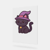 Kawaii Witch Cat in Paarse Petten Classic T-shirt Acryl Bord (Hoek)