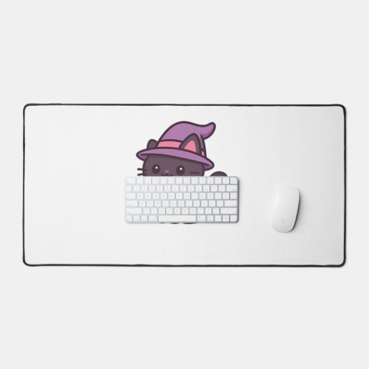 Kawaii Witch Cat in Paarse Petten Classic T-shirt Bureaumat (Keyboard & Muis)