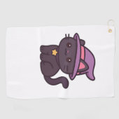 Kawaii Witch Cat in Paarse Petten Classic T-shirt Golfhanddoek (Horizontaal)