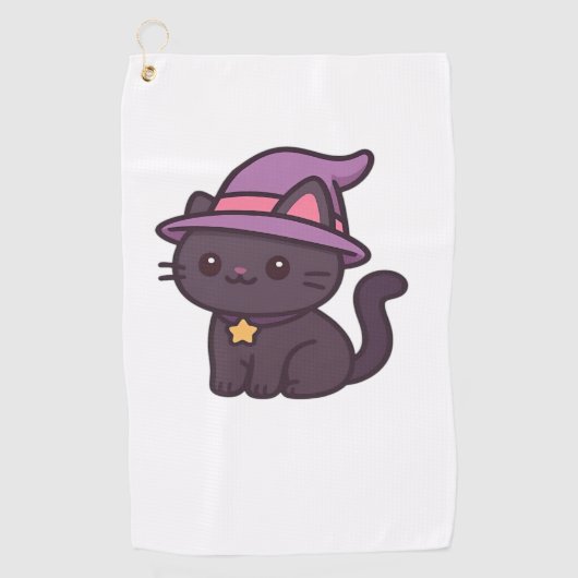 Kawaii Witch Cat in Paarse Petten Classic T-shirt Golfhanddoek (Voorkant)