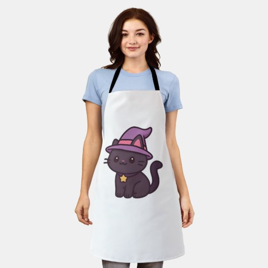 Kawaii Witch Cat in Paarse Petten Classic T-shirt Schort (Gedragen)