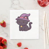 Kawaii Witch Cat in Paarse Petten Classic T-shirt Servet (Insitu)