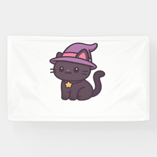 Kawaii Witch Cat in Paarse Petten Classic T-shirt Spandoek (Horizontaal)