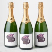 Kawaii Witch Cat in Paarse Petten Classic T-shirt Sparkling Wijnetiket (Flessen)