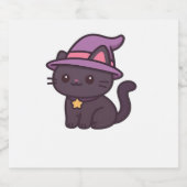 Kawaii Witch Cat in Paarse Petten Classic T-shirt Sparkling Wijnetiket (Enkel label)