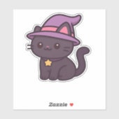 Kawaii Witch Cat in Paarse Petten Classic T-shirt Sticker (Vel)