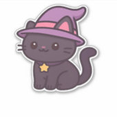 Kawaii Witch Cat in Paarse Petten Classic T-shirt Sticker (Voorkant)