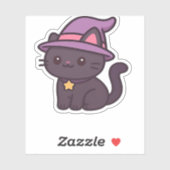 Kawaii Witch Cat in Paarse Petten Classic T-shirt Sticker (Vel)