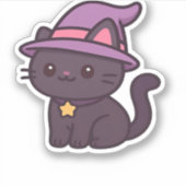 Kawaii Witch Cat in Paarse Petten Classic T-shirt Sticker (Voorkant)