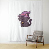 Kawaii Witch Cat in Paarse Petten Classic T-shirt Wandkleed (In situ)