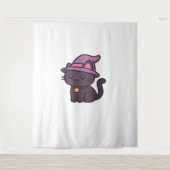 Kawaii Witch Cat in Paarse Petten Classic T-shirt Wandkleed (Voorkant)