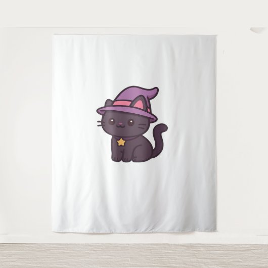 Kawaii Witch Cat in Paarse Petten Classic T-shirt Wandkleed (Voorkant)