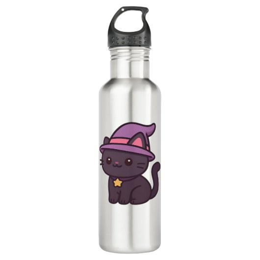 Kawaii Witch Cat in Paarse Petten Classic T-shirt Waterfles (Voorkant)