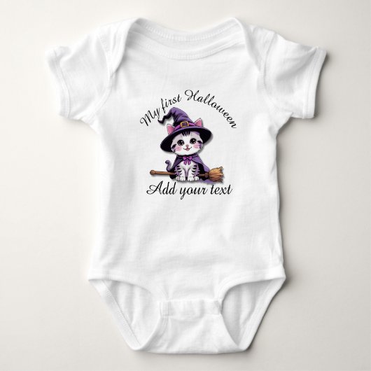 Kawaii Witch Kitten – Baby Halloween Bodysuit (Voorkant)