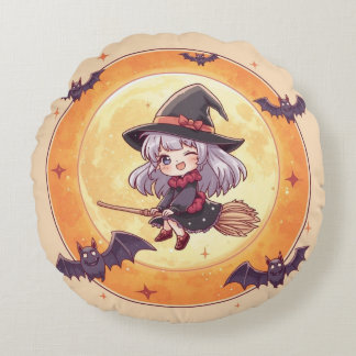Kawaii Witch Round Pillow Rond Kussen