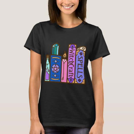 Kawaii witchy-boekenplankenbibliotheek t-shirt (Voorkant)