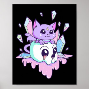 Kawaii Witchy Cat Cute Pastel Gothic Creepy Cats S Poster