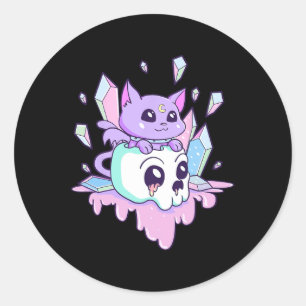 Kawaii Witchy Cat Cute Pastel Gothic Creepy Cats S Ronde Sticker
