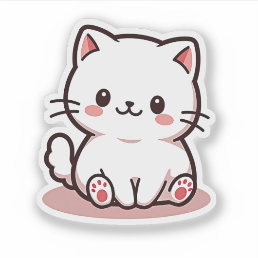 Kawaii Witte Kitten met Roze wangen Sticker (Voorkant)