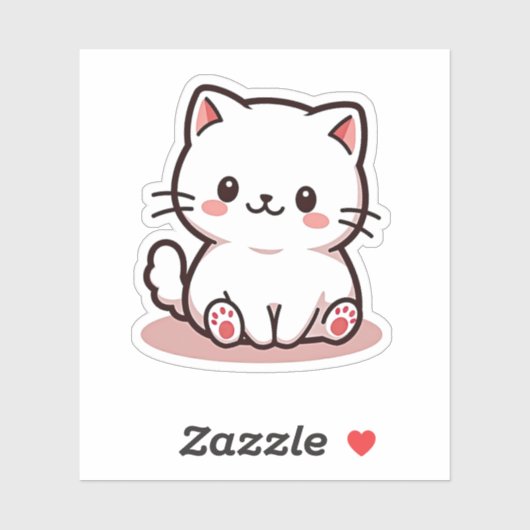 Kawaii Witte Kitten met Roze wangen Sticker (Vel)