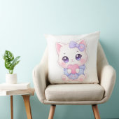 Kawaii Witte Kittenschoot & Paarse Strik Kussen (Stoel)